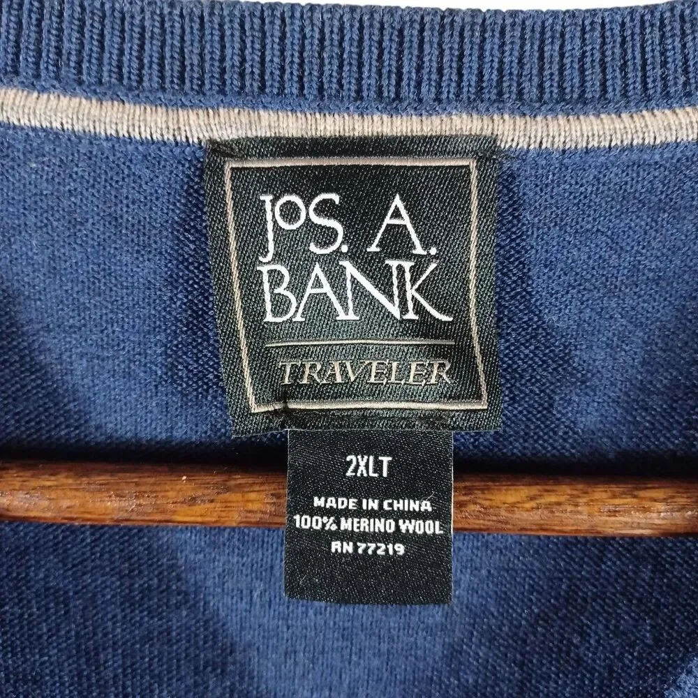 Jos A Bank 2XLT Traveler Merino Wool Preppy Sweater Vest Mens Navy V Neck Tall